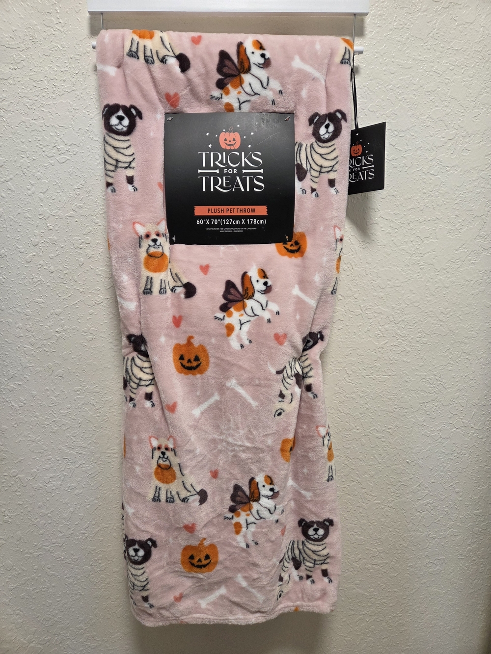 Tricks for Treats Pink Halloween Plush Throw Blanket